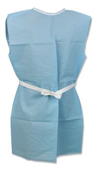 Gown Exam, Glued Shoulders, 3-Ply Tissue, Blue, White Poly Tie, M/L 30″ x 42″ [222] (50/CS) by Graham Medical  ID 70222N